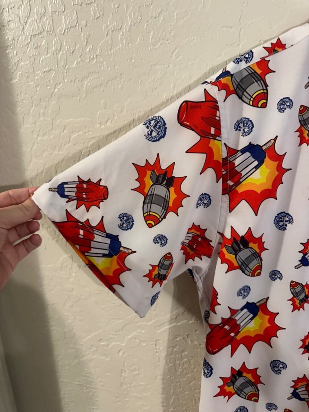 Dixxon Bombs Away Bomb Pop Summer Button Up Collared Short Sleeve Shirt - Picture 3 of 9